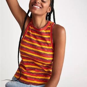 Anthropologie Striped Ribbed Racer Tank Sleeveless Top Red Yellow